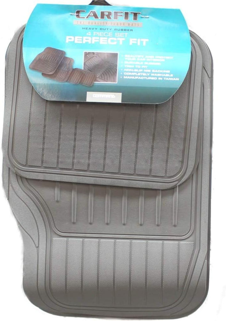 Perfect Fit Rubber Car Floor Mat 4 Piece Set - Grey