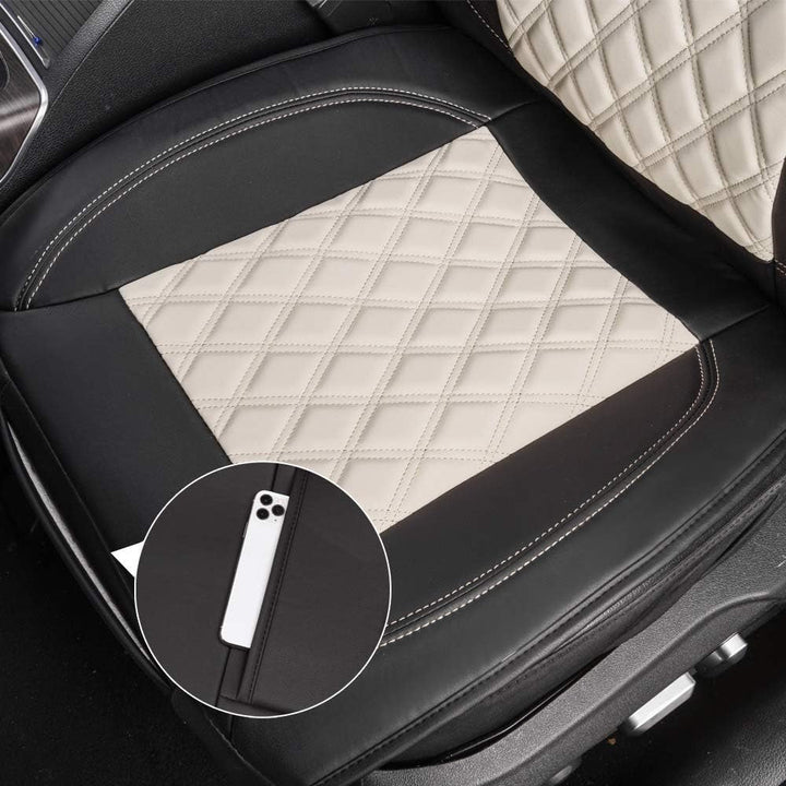 Deluxe Sideless Universal Fit Leatherette Seat Cover, Black and Beige