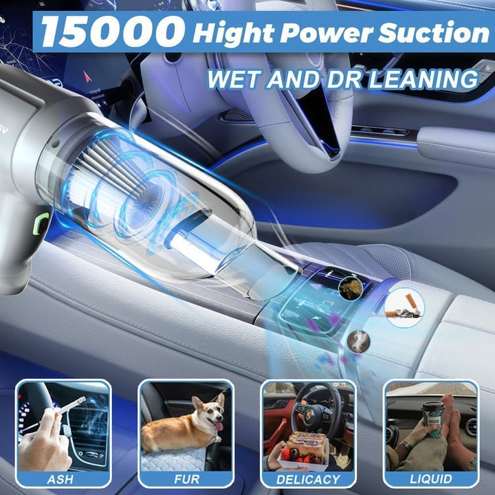 Car Vacuum Cleaner, 15000PA Handheld Vacuum Cordless Rechargeable Wireless Vacuum Brushless