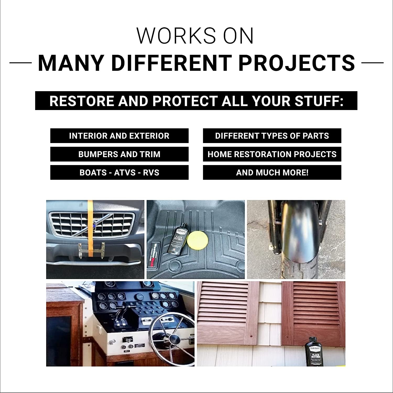 Carguys Plastic Restorer - the Ultimate Solution for Bringing Rubber Vinyl and Plastic Back to Life! - 8 Oz Kit