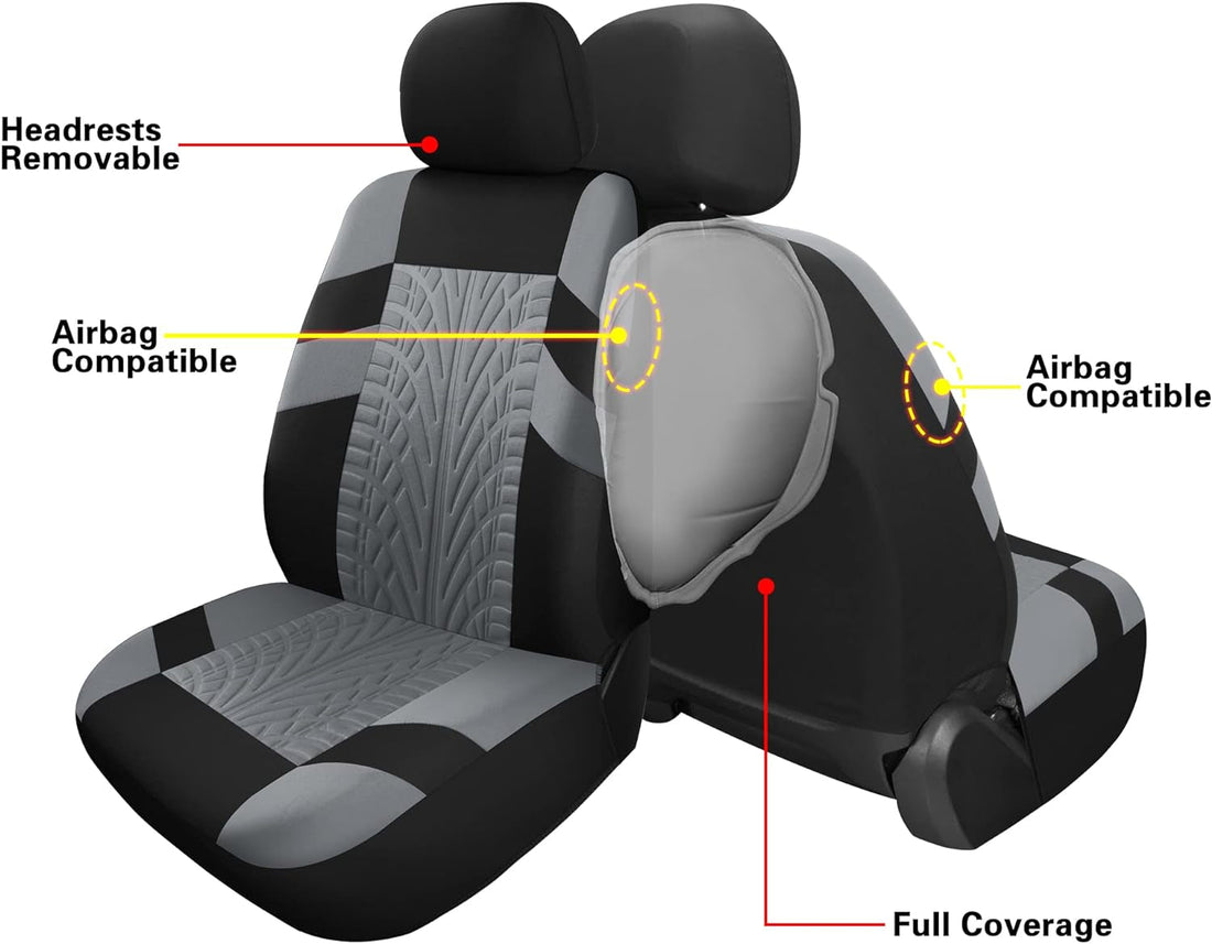 Car Seat Covers Full Set, Front Seat Covers and Split Rear Bench Seat Covers for Car, Universal Cloth Seat Covers for SUV, Sedan, Van